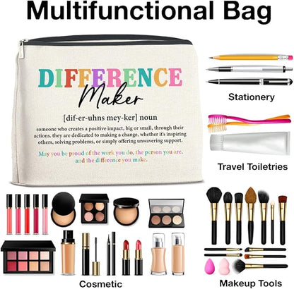 Difference Maker Gifts Makeup Bag Leaving Retirement New Job Going Away Gifts, Thank You Gifts Difference Maker Definition Cosmetic Bag Zipper Makeup Pouch