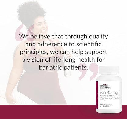 Bariatric Advantage Iron 45 mg with Vitamin C, Thiamin and Copper for Increased Absorption and Utilization, Easily Digestible for Gastric Bypass and Sleeve Gastrectomy Surgery Patients - 60 Count