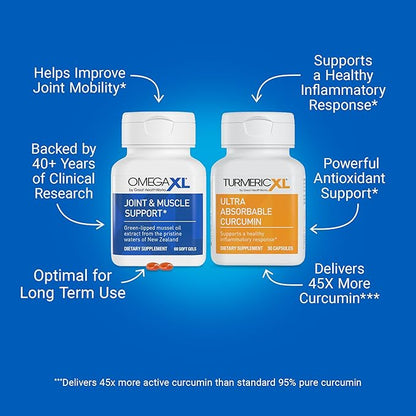 OmegaXL Powerful Joint and Muscle Support Supplement (60 Count) & TurmericXL Healthy Inflammatory Response Supplement (30 Count)