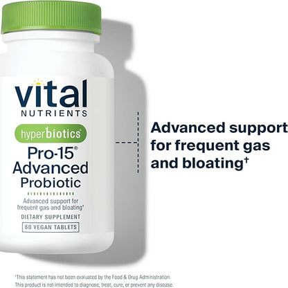 Hyperbiotics Vital Nutrients Pro-15 Advanced Probiotic Supplement | 15 Strains + Kiwifruit | Supports Digestive Regularity, Gas, & Bloating | Shelf-Stable | Vegan, Dairy & Gluten Free | 60 Count