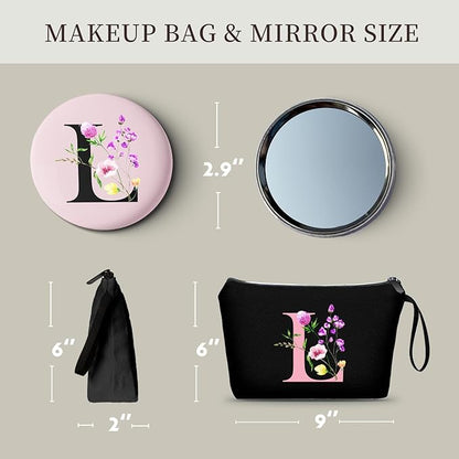 SEAMOON Women Birthday Unique Initial Funny Gifts for Teenage Girl Sister Friends Bridesmaid Personalized Travel Make up Cosmetic Bag with Mirror Valentines Mothers Day Christmas Graduation L