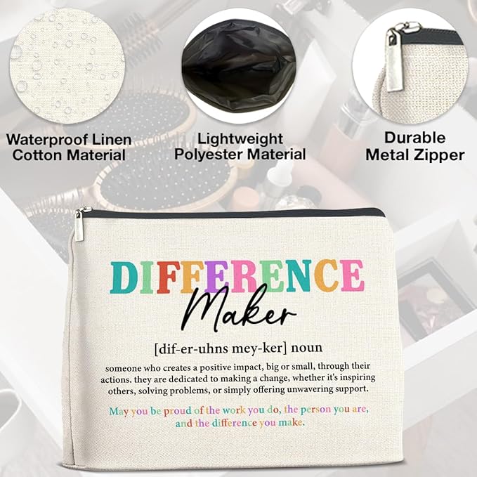 Difference Maker Gifts Makeup Bag Leaving Retirement New Job Going Away Gifts, Thank You Gifts Difference Maker Definition Cosmetic Bag Zipper Makeup Pouch