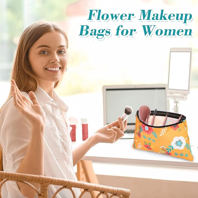 Reginary 20 Pcs Cosmetic Bags for Women Bulk Canvas Flower Makeup Bags with Zipper Floral Spring Multicolor Summer Travel Pouch Small Toiletry Organizer for Mother's Day Graduation Friend Gifts