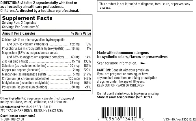 Klaire Labs Multi-Mineral Complex Without Iron - Broad Spectrum & Hypoallergenic Essential Trace Mineral Blend with Copper & Zinc, Iron-Free (100 Capsules)