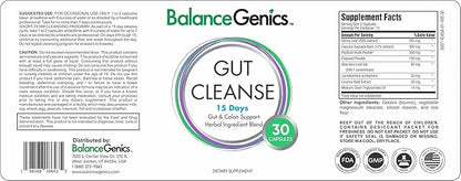 15 Day Gut Cleanse - Natural Plant-Based Colon Cleanser for Digestive Support - Daily Gut Health Supplement for Men & Women -30 Capsules