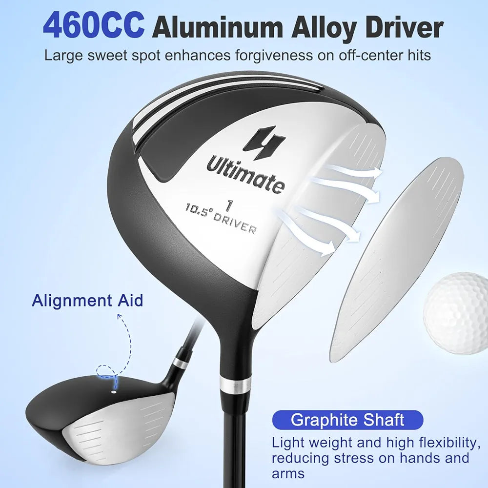 Tangkula 9/10 Pieces Men's Complete Golf Clubs Set Right Hand, Includes 460cc Alloy #1 Driver & #3 Fairway Wood & #4 Hybrid & #6/#7/#8/#9/#P Irons & Putter, Golf Club Set