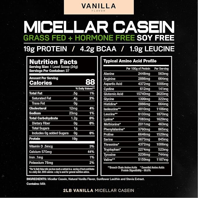 Muscle Feast Micellar Casein Protein, All Natural Pasture Raised Hormone Free Soy Free, Vanilla, 2lb