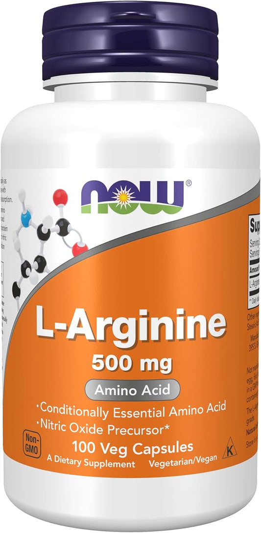 NOW Foods Supplements, L-Arginine 500 mg, Nitric Oxide Precursor*, Amino Acid, 100 Veg Capsules