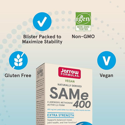 Jarrow Formulas SAMe 400 mg, Supports Joint Health, Liver Function, Brain Metabolism, 30 Tablets, Up To a 30 Day Supply