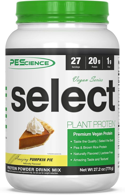PEScience Select Vegan Plant Based Protein Powder, Pumpkin Pie, 27 Serving, Premium Pea and Brown Rice Blend