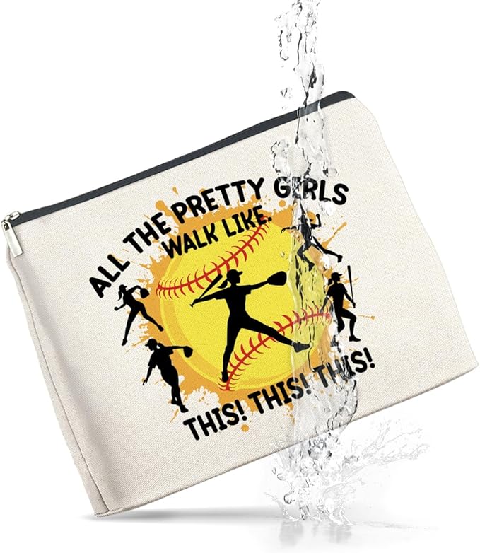 Softball Gifts for Girls Women - Makeup Bag, Player Gift - All the Pretty Girls Walk Like This - Cosmetic Bag Zipper Makeup Pouch
