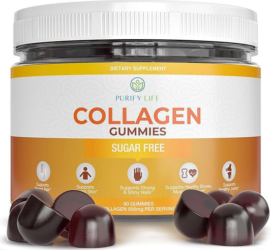 Sugar-Free Marine Collagen Gummies (90 Collagen Chews) Potent 500mg Collagen Gummy for Hair Growth, Healthier Skin & Nails, Pore Reducer & Elasticity Hydrolyzed, Gluten Free, Non-GMO, Orange Flavor