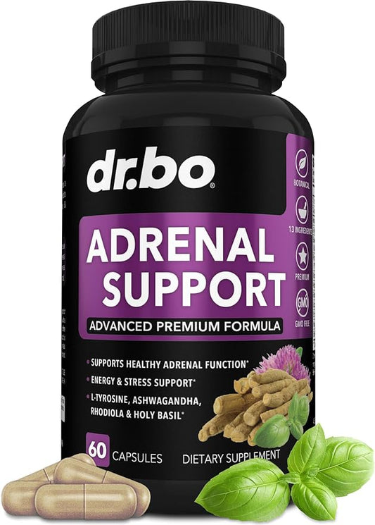 Adrenal Support Cortisol Manager Supplement - Adrenal Fatigue Supplements for Women & Men with Natural Adaptogen Ashwagandha Holy Basil Rhodiola L Tyrosine Complex Adrenal Cortisol Health - 60 Pills