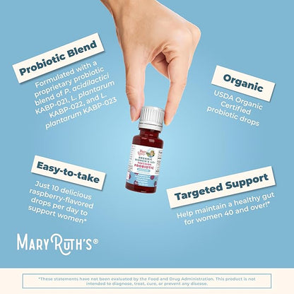 MaryRuth Organics USDA Organic 40 Womens Probiotic Liquid Drops | Probiotics for Digestive Health | Stress-Related GI Issues | Occasional Gas Relief for Adults | Vegan | Dairy Free | 30 Servings