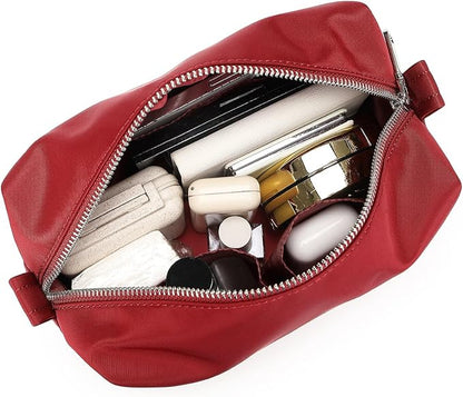 Organizer Bag Lightweight Cosmetic Bag with Ring Clasp Perfect Travel Makeup Bag for Women nylon Stand Up Design (Burgundy Red/Nylon)