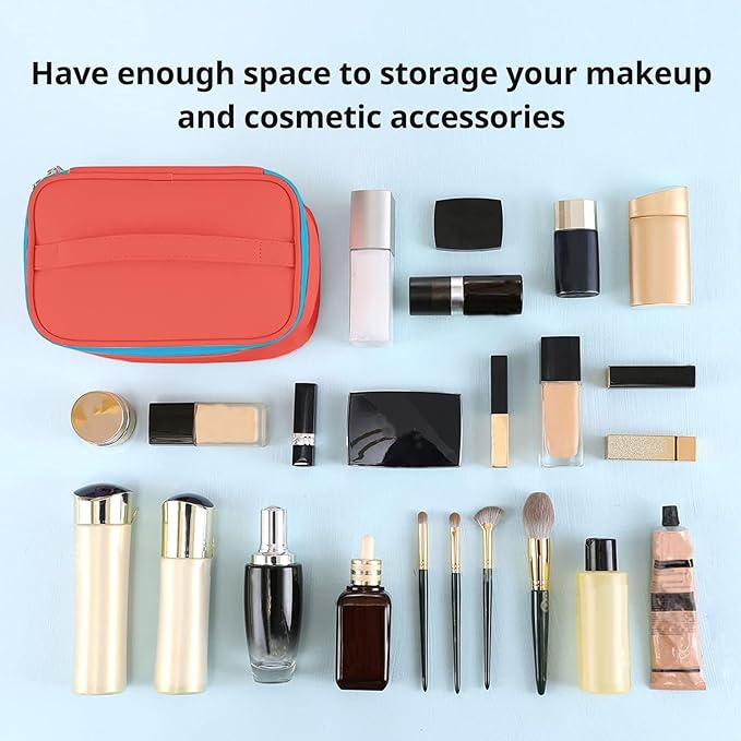 KITENROM Portable Makeup Bag Cosmetic Bags for Women Medium Pouch Case Purse Make Up Organization Waterproof (Red)