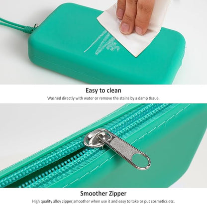 Silicone Small Makeup Bag Pouch for Purse, Travel Toiletry Bag Cute Portable Cosmetic Bag Waterproof Makeup Storage Bag Mini Zipper Clutch Makeup Organizer for Makeup, Beauty Tools (Small Green)