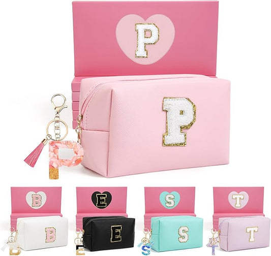 Birthday Gifts for Women Her,Travel Cute Makeup Bag,Large Capacity Cosmetic Bags for Women Makeup Pouch PU Leather Waterproof Cosmetic Bag (P, Pink)