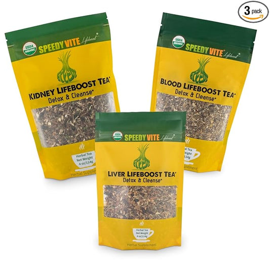 Speedyvite Tea Total Detox & Cleanse Combo: Blood Cleansing Tea 4oz + Kidney Bladder Tea 4oz + Liver Detox Tea 4oz Natural Herbal Supplement