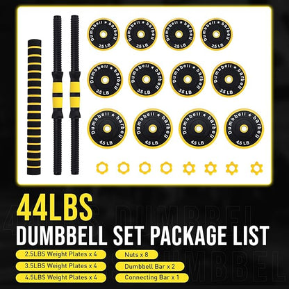 Dumbbell Sets Adjustable Weights, 33/44 Lb Free Weights Dumbbells Set for Home Gym