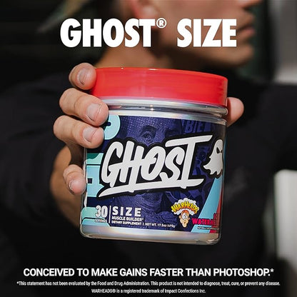 GHOST Size Muscle Builder Dietary Supplement - Warheads Sour Watermelon, 30 Servings - Creatine Muscle Growth and Strength Building Supplements for Men & Women - Free of Sugar & Gluten, Vegan