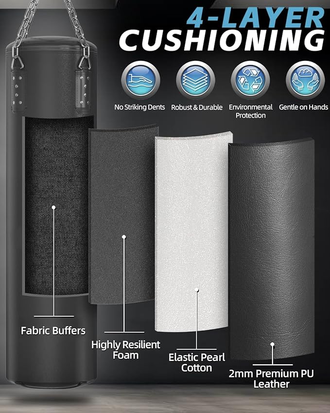 Punching Bag for Adults, 4ft PU Heavy Boxing Bag Set 12OZ Gloves for MMA Muay Thai Kickboxing Training Home Gym, Martial Art (Unfilled)