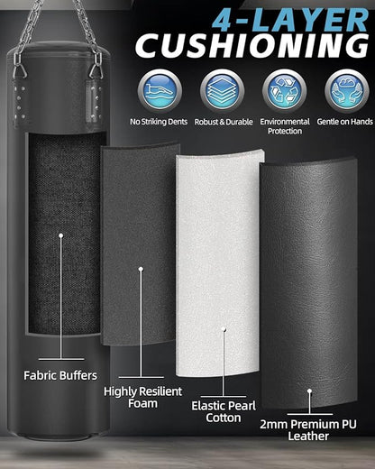 Punching Bag for Adults, 4ft PU Heavy Boxing Bag Set 12OZ Gloves for MMA Muay Thai Kickboxing Training Home Gym, Martial Art (Unfilled)