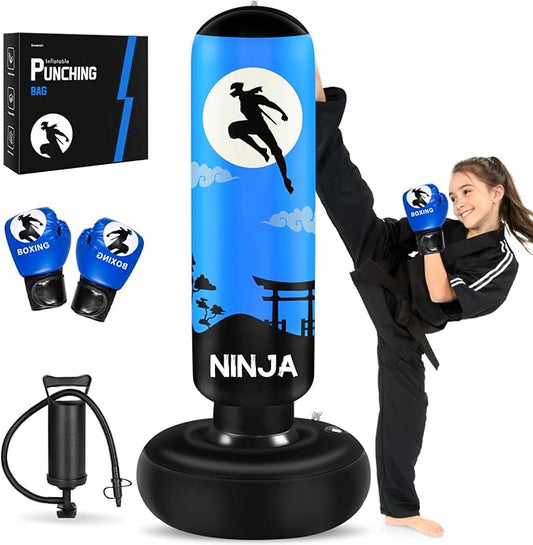 Punching Bag for Kids, Kids Boxing Set with Boxing Gloves 66" Large Inflatable Punching Bag,Gifts for Boys & Girls Age 5-12 for Practicing Karate, Taekwondo