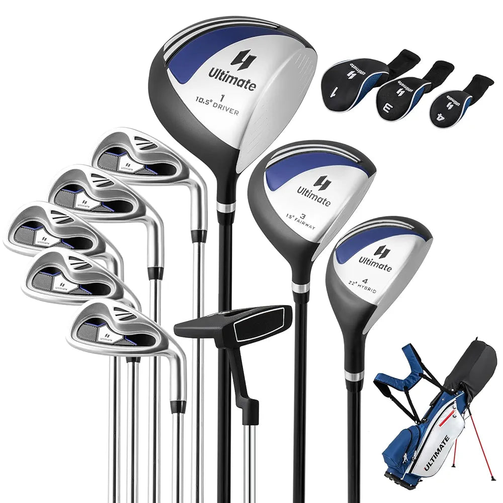 Tangkula 9/10 Pieces Men's Complete Golf Clubs Set Right Hand, Includes 460cc Alloy #1 Driver & #3 Fairway Wood & #4 Hybrid & #6/#7/#8/#9/#P Irons & Putter, Golf Club Set