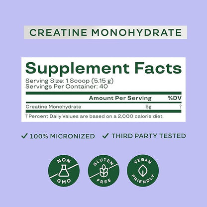 Bloom Nutrition Creatine Monohydrate Powder, 5g Micronized Creatine per Serving, Supports Muscle Recovery, Strength, Endurance, Pre or Post Workout, Gluten Free, Non GMO, Unflavored, 40 SVG, 7.3 oz