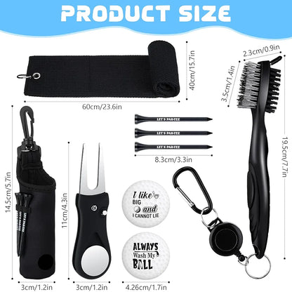 9 Pcs Golf Accessories Kit Golf Club Cleaning Kit Include Microfiber Towel, Cleaner Brush, Ball and Tee Holder, Divot Repair Tool, Ball Bag with Hook for Men Women Gifts