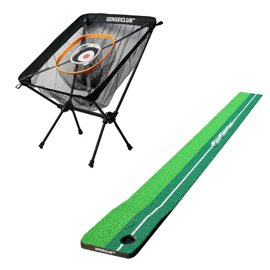 Foldable Chipping Net and Mat & Portable 3 Holes Putting Mat