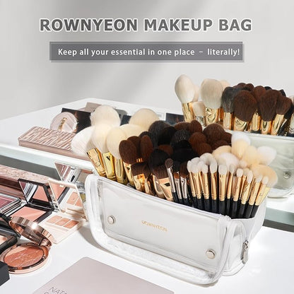 ROWNYEON Clear Makeup Case Toiletry Bag Multipurpose Travel Makeup Train Case Portable Cosmetic Organizer Transparent Storage Bag