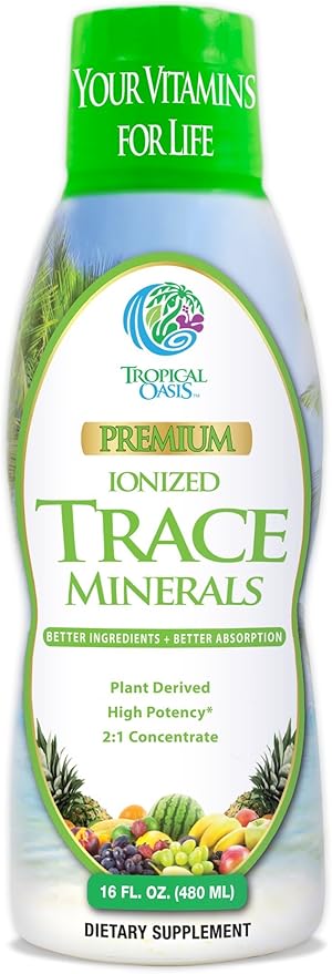 Tropical Oasis - Premium Ionized Plant Based Trace Minerals Liquid Formula- 74 essential minerals in liquid form for up to 96% Absorption - 16 oz, 32 servings