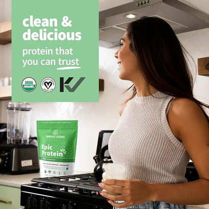 Sprout Living Epic Protein, Plant Based Protein & Superfoods Powder, Green Kingdom | 20 Grams Organic Protein Powder, Greens, Vegan, Non Dairy, Non-GMO, Gluten Free, Low Sugar (2 Pound, 24 Servings)