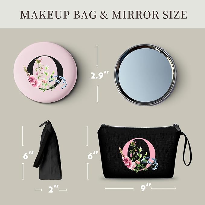 SEAMOON Women Birthday Unique Maid of Honor Friendship Gifts for Women Sister Bridesmaid Bride Personalized Travel Makeup Cosmetic Bag with Mirror Valentines Mothers Day Christmas Graduation O