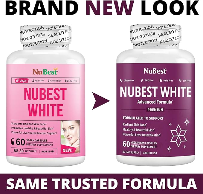NuBest White - Glutathione 400mg & Milk Thistle Extract - Skin Brightening Supplement - Helps Beautiful and Radiant Skin - Antioxidant Supplement & Detoxification - 3 Pack | 3 Months Supply