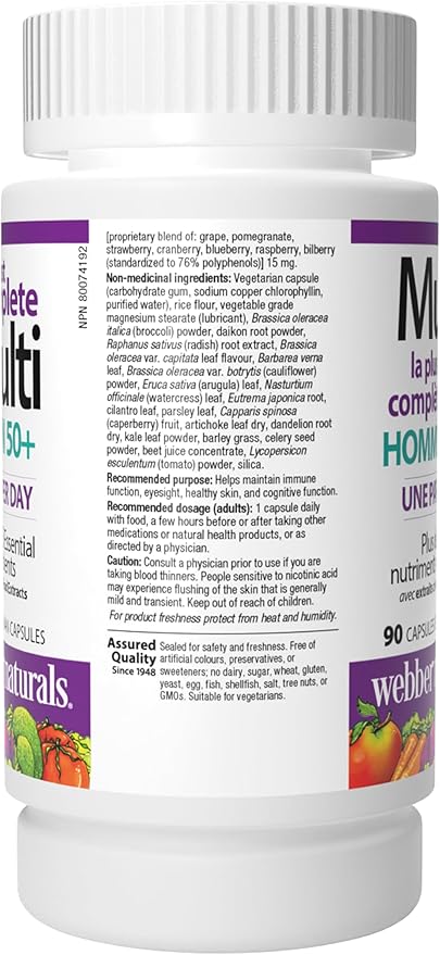 Webber Naturals Men's 50+ Most Complete Multi, 90 Vegetarian Capsules