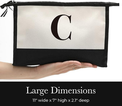 Monogrammed for Women Initial bridesmaid gifts, Personalized monogram Monogram Cosmetic Bag,Travel Makeup Bag Suitable for Wedding weekend Beach Gift for Women Teachers Friends.Pure letters C