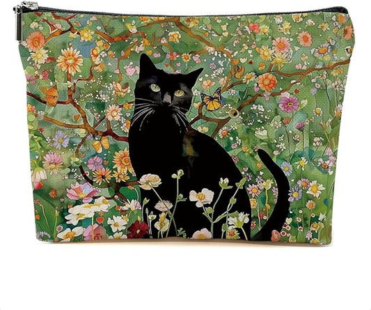 Floral Cat Makeup Bag Cat Gifts Cosmetic Bag Cat Lover Gifts for Women Girls Friend Daughter Cat Themed Gifts Cat Stuff Travel Organizer Zipper Pouch Graduation Birthday Friendship Gifts