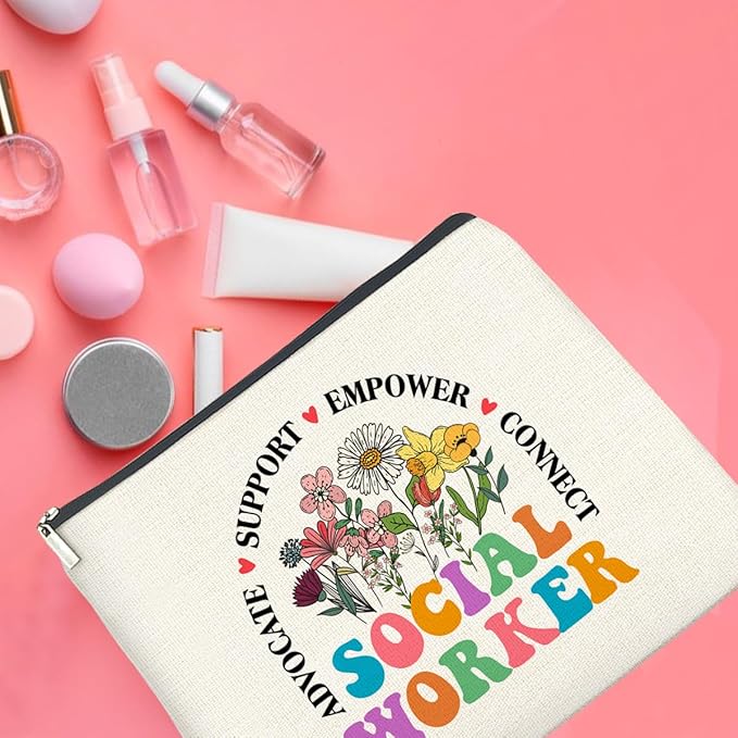 Social Worker Gifts Makeup Bag Social Work Advocate Support Empower Zipper Makeup Pouch Gifts for Women Students Coworkers Friends