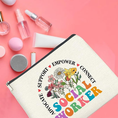Social Worker Gifts Makeup Bag Social Work Advocate Support Empower Zipper Makeup Pouch Gifts for Women Students Coworkers Friends