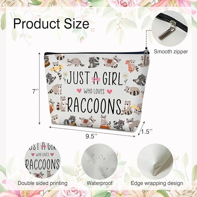 Raccoon Makeup Bag - Just A Girl Who Love Raccoons, Raccoon Lover Gifts Birthday Gifts for Sister Friends Breeder Animal Lover, Cosmetic Bag Skincare Bag Toiletry Bag Pouch Travel Accessories -19