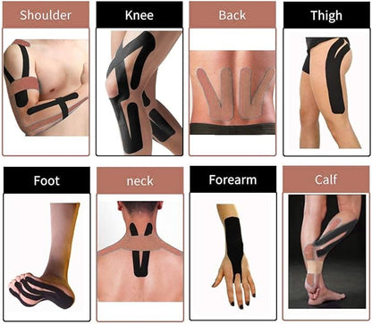 REFUN Kinesiology Tape Precut (4 Rolls Pack), Elastic Therapeutic Sports Tape for Knee Shoulder and Elbow, Pain Relief, Waterproof, Latex Free, 2" x 16.5 feet Per Roll, 20 Precut 10 Inch Strips Black