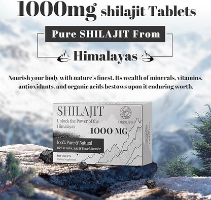 30,000 MG Shilajit Tablets, 100% Shilajit Pure Himalayan Organic, Shilajit for Men and Women Rich in Fulvic Acid & 85+ Trace Minerals, Shilajit Supplement for Energy & Immune System, 60 Count