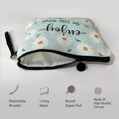 Hglian Daisy Flower Travel Makeup Bag Inspirational Cosmetic Toiletry Organizer Cute Zipper Pouch Wristlet for Purse Birthday Gifts for Women Daisy Lover Girls(Teal)