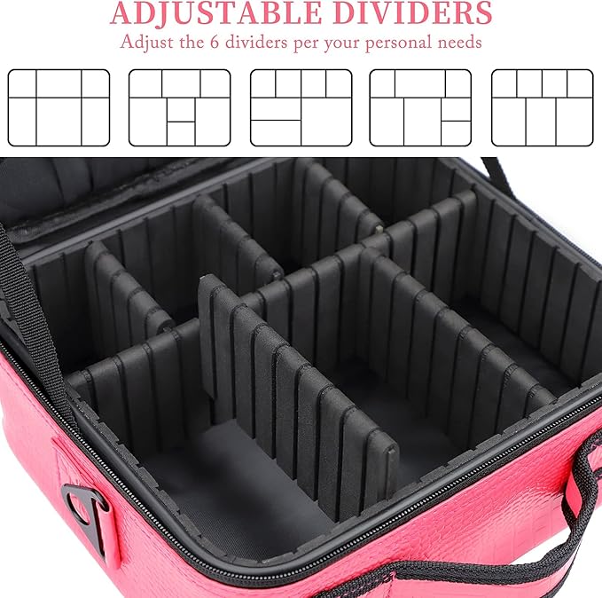 JOURMON Travel Makeup Bag Portable Cosmetic Case Organizer Portable Artist Storage Bag with Adjustable Dividers for Cosmetics Makeup Brushes Toiletry Jewelry Digital Accessories(Hot Rose,S)