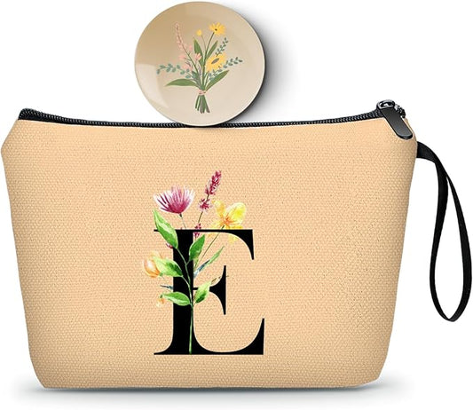 SEAMOON Women Birthday Unique Bride to be Bridal Shower Initial Gifts for Mom Sister Friend Her Teacher Aunt Makeup Cosmetic Bag with Mirror Mothers Day Christmas Graduation E