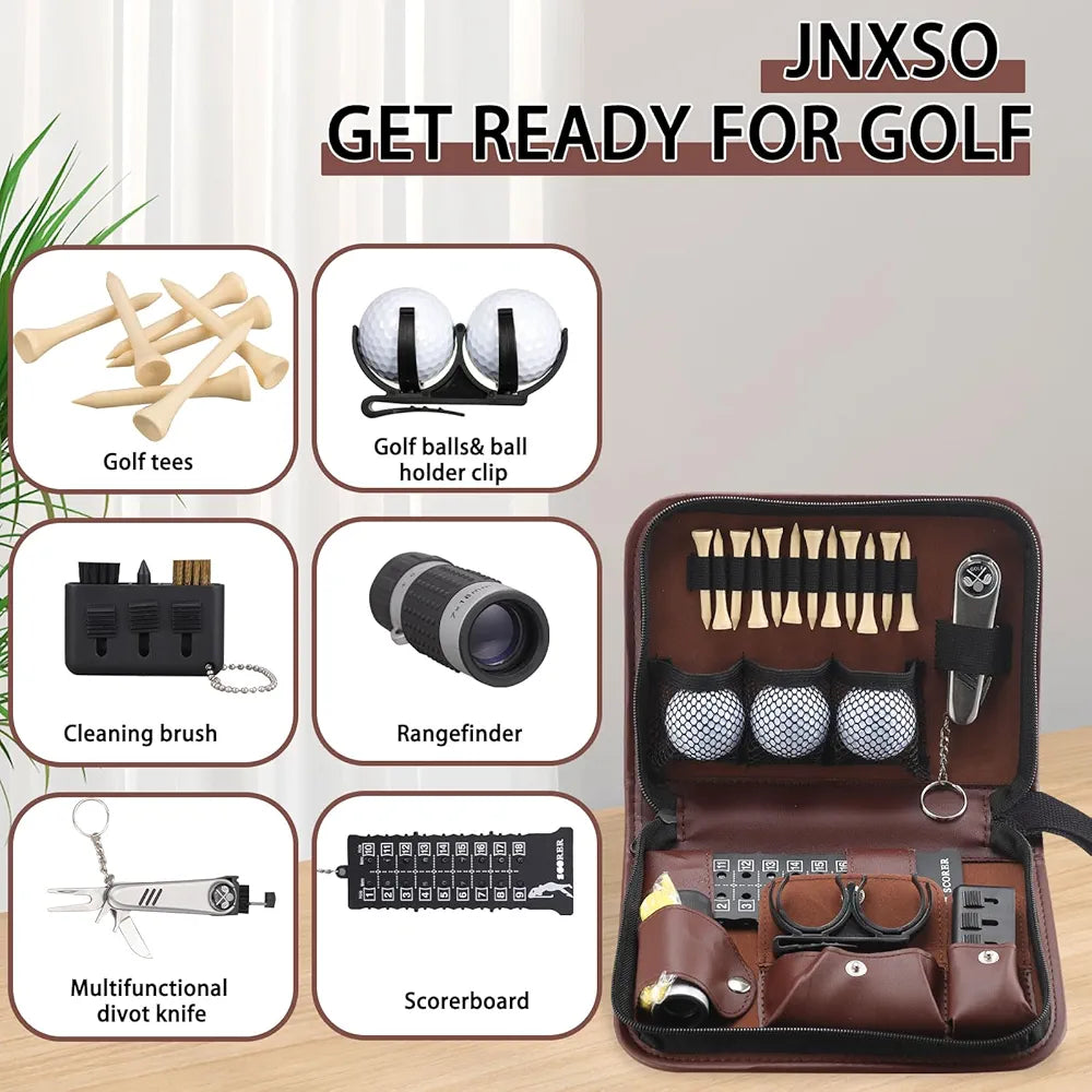 Golf Gifts for Men and Women,Golf Accessories Set with Hi-End Case,Golf Balls,Golf Tees,Golf Multifunctional Divot Tool,Rangefinder Golf Brush,Golf Scorer，Golf Ball Clamp