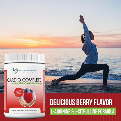 Cardio Complete - Heart Health Support Powder Supplement - 3-in-1 Nitric Oxide Booster with 5,000 L-Arginine, 1,000mg L-Citrulline, and Hawthorn Berry, 2 Pack